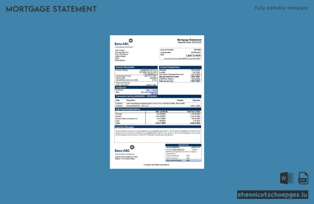 Beispiel eines Hypothekenauszugs der Mozambique African Banking Corporation (Word- und PDF-Datei)
